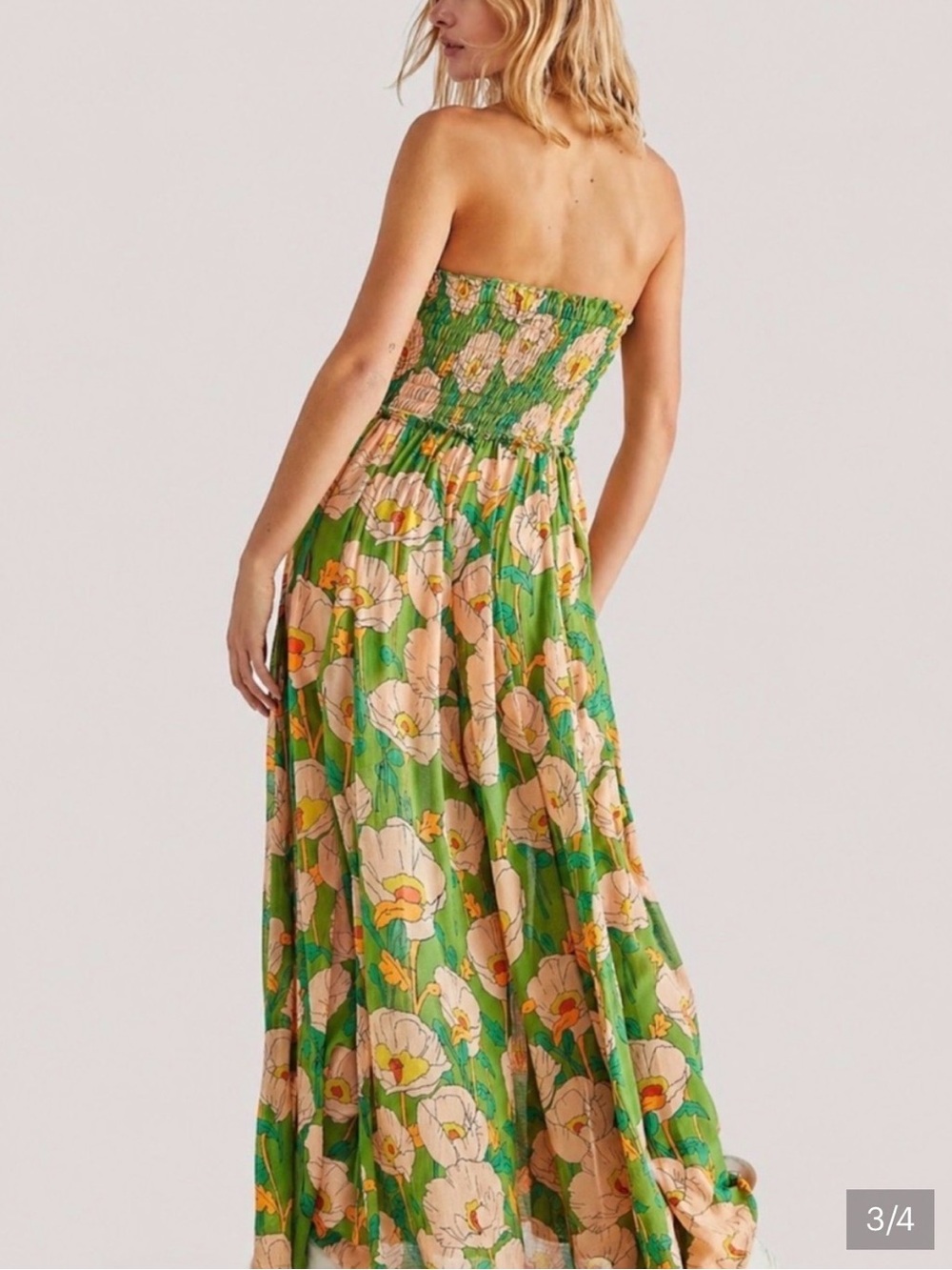 Free People Vibrant Green Floral Strapless Wide-Leg Jumpsuit - Picture 3 of 12
